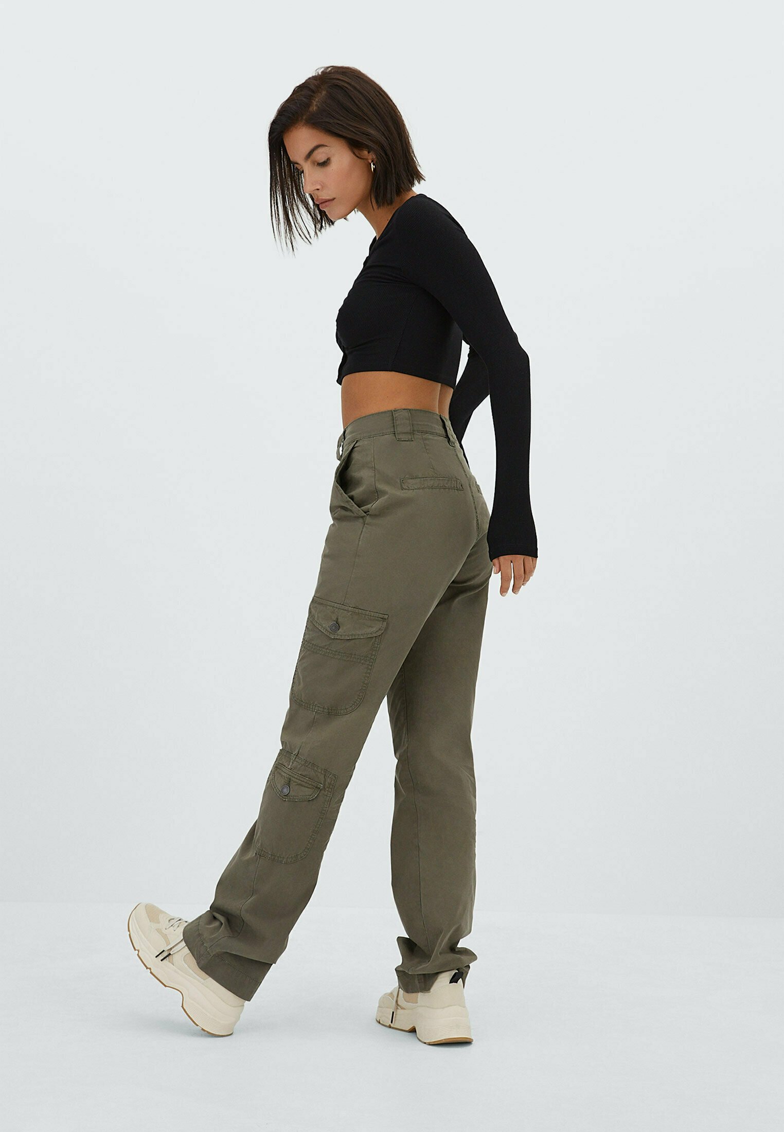 Stradivarius POPELIN - Pantaloni cargo - light green/verde chiaro - Zalando