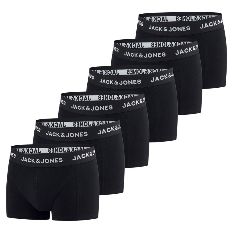 Acht Paar schwarze Boxershorts mit elastischem JACK & JONES Bund in Weiß, mit glatter Textur und enganliegendem Design.