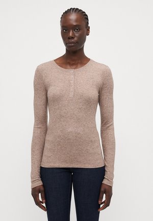 ONLY Tall ONLLINEA O NECK BUTTON - Longsleeve - brown lentil melange