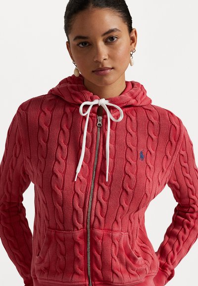 Polo Ralph Lauren CABLE KNIT COTTON FULL ZIP HOODIE - Ζακέτα - red sky