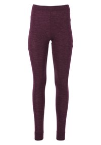 Leggings i en rik lila färg, tillverkade av ett mjukt, strukturerat tyg. De har en hög midjeband och en figursydd design.
