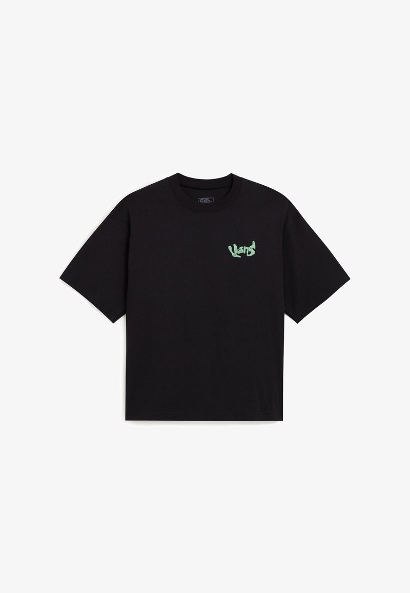 Sort bomulds t-shirt med korte ærmer. Har et grønt logo på venstre brystområde. Klassisk crew neck design.
