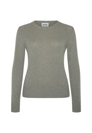 Sweter z długim rękawem, prążkowany, w stonowanej zieleni szałwiowej, z okrągłym dekoltem i dopasowanymi mankietami, oznaczony etykietą "Style Republic."