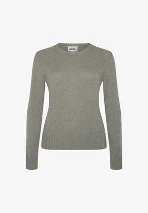 Sweter z długim rękawem, prążkowany, w stonowanej zieleni szałwiowej, z okrągłym dekoltem i dopasowanymi mankietami, oznaczony etykietą "Style Republic."