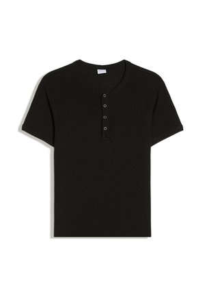 Bershka, TEXTURED HENLEY - T-SHIRT - T-shirts basic - black