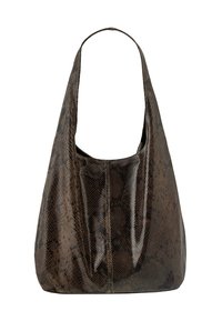Torba z brązowego wężowego skóry z pojedynczym paskiem na ramię. Charakteryzuje się luźnym krojem i gładkim, błyszczącym wykończeniem. Dyskretne detale szwów.