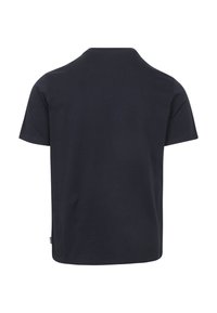 Navyblauw katoenen T-shirt met korte mouwen, een ronde halslijn en een rechte snit; gladde textuur en geen zichtbare patronen of accenten.
