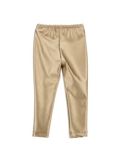 Leggings metallici dorati realizzati in tessuto elastico, con una vita elastica e una texture liscia, dal design aderente.