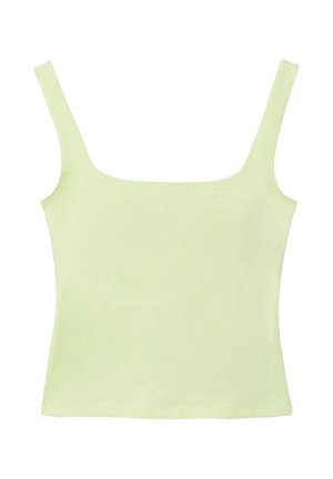 Débardeur en coton vert clair sans manches avec encolure carrée et larges bretelles.