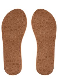 Roxy insoles in a brown color, featuring a textured surface with repeated branding and heart logo patterns throughout.