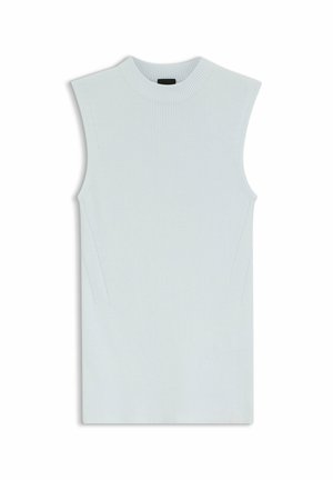 Top senza maniche in maglia a coste azzurro chiaro con collo alto rotondo, progettato per un look aderente.