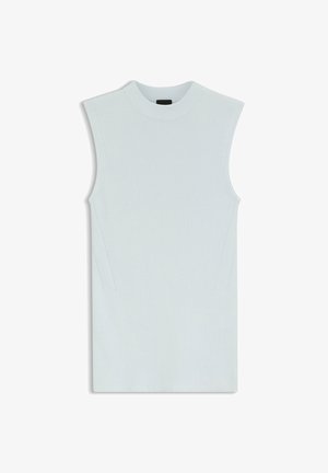 Top senza maniche in maglia a coste azzurro chiaro con collo alto rotondo, progettato per un look aderente.