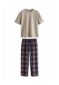 Unselected, stone neutral navy blue check