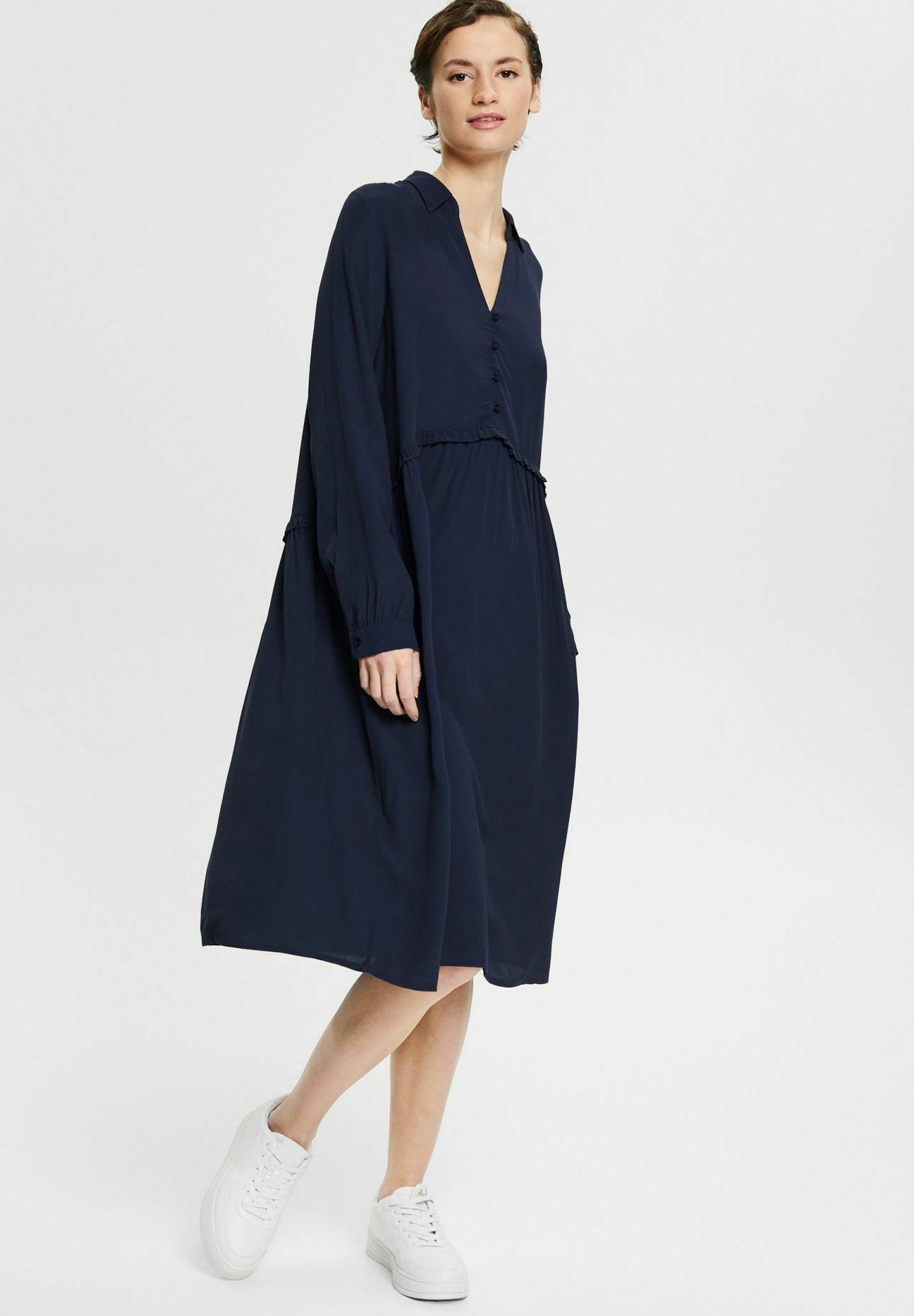 Esprit MIT RÜSCHENKANTE - Blusenkleid - navy/dunkelblau meliert - Zalando.de