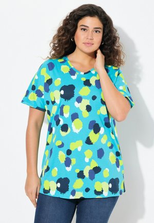 RUNDHALS HALBARM - Print T-shirt - deep aqua