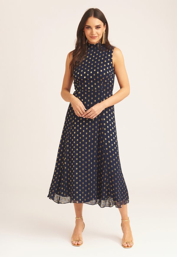 SPOT FOIL HIGH NECK TIE BACK MIDI  - Day dress