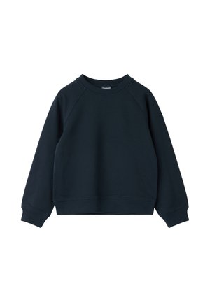 Marineblå sweatshirt lavet af blød bomuld, med rund halsudskæring, raglanærmer og ribstrikkede manchetter og kant. Glat tekstur, afslappet pasform.