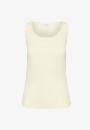 Šviesiai kreminė be rankovių palaidinė su apvaliu kaklu. Pagaminta iš švelnios, lygaus audinio, su prigludusia forma ir be matomų raštų. Etiketė su užrašu "Saint."