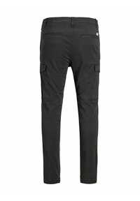Zwarte cargo broeken met een slim fit, voorzien van zijzakken, achterzakken en een soepele katoenmix stof.