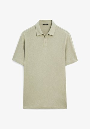 Polo shirt in lichtgroen, korte mouwen, zacht materiaal, met drie knoopsluitingen en een klassieke kraag. Glad oppervlak, zonder patronen of accenten.