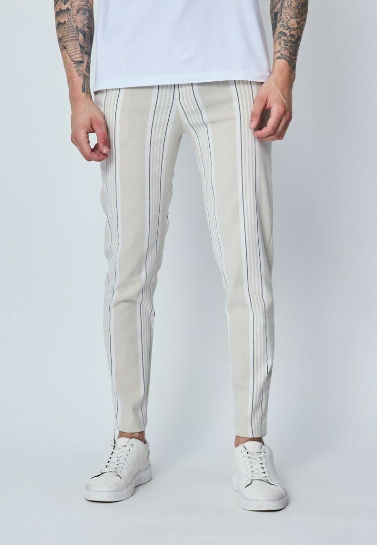 FRILIVIN À RAYURES - Pantalon classique - beige