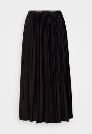Czarna plisowana spódnica o fakturowanej powierzchni i elastycznym pasie z białym logo "LACOSTE".