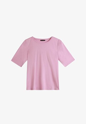 T-shirt rose à manches courtes en tissu doux, avec un col rond et une coupe décontractée, sans motifs ni accents.