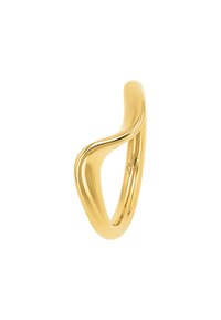 Anello in metallo lucidato a oro, dalla forma astratta e liscia, con un design fluido e ondulato e marchio inciso all'interno.
