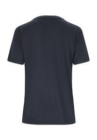 Navyblauw T-shirt met korte mouwen en ronde hals, achteraan getoond, met een eenvoudig ontwerp en gladde stof.