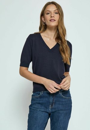 MILLA V-NECK  - Lihtne T-särk - black iris solid