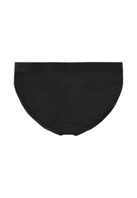 Sorte bomuldsbikiniundertøj med sømløst design, elastisk talje og glat tekstur for komfort. Ingen mønstre eller accenter synlige.
