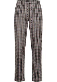 Geverfde katoenen loungebroek met een trekkoord in de taille, met patronen in blauw, grijs en groen geruit, een knopenfly en een ontspannen pasvorm.