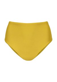 Bikini spodnji del z visokim pasom v svetlo rumeni barvi, izdelan iz gladkega materiala, z brezšivnimi robovi in prilegajočim dizajnom za udobje.