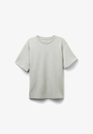 Lichtgrijze T-shirt met korte mouwen, gemaakt van een zachte katoenmix, met een relaxte pasvorm, ronde hals en zonder zichtbare branding of patronen.