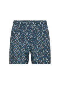 Costumi da bagno con base blu navy caratterizzati da un motivo di pesci multicolori. Vita elasticizzata, tessuto leggero e vestibilità comoda.