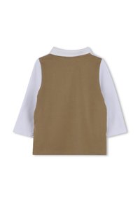 Langsleeve shirt met een bruine textuur en witte mouwen, voorzien van een klassieke kraag. Geen zichtbare patronen of hardware-details.