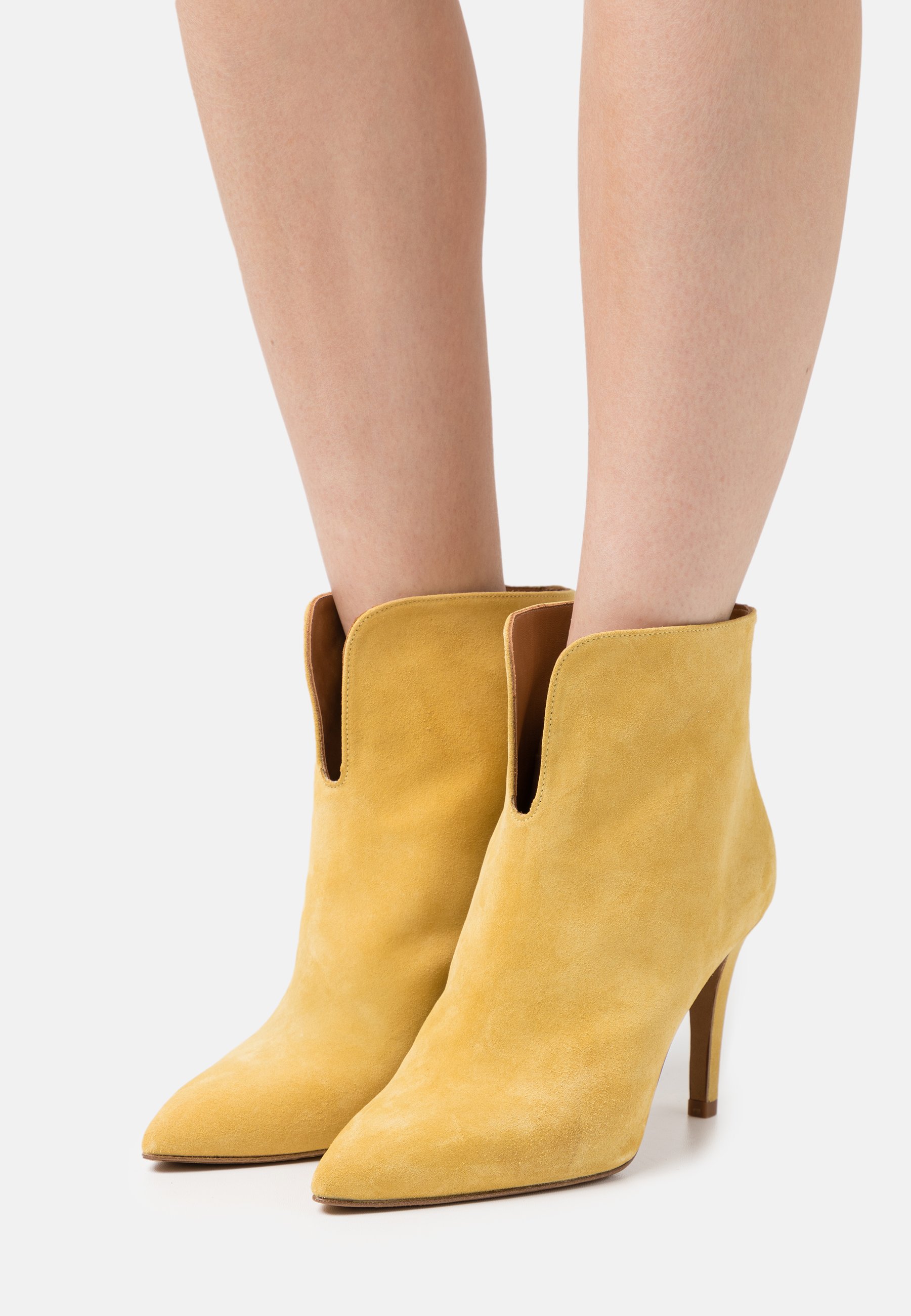 mustard yellow suede ankle boots