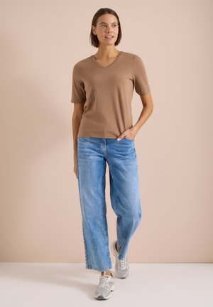 Cecil, BASIC T-SHIRT WITH SHORT-SLEEVE AND V-NECK - T-Shirt basic - creamy mocha