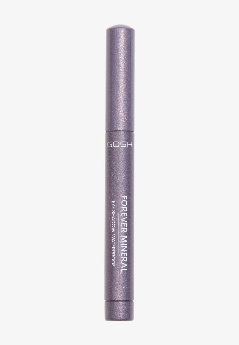 Crayon à yeux waterproof dans un boîtier métallique violet avec une texture lisse. Présente le nom de la marque et du produit imprimé en blanc.
