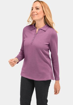 Lange mouwen polo shirt in lichtpaars, met een kraag en vijf knopen, gemaakt van zachte, geweven stof.