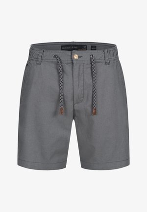 Szare casualowe szorty z guzikiem, wzorzystym sznurkiem, szlufkami na pasek i bocznymi kieszeniami, rozmiar średni.