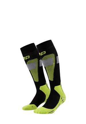 SKI MERINO TALL - Knee high socks - black/lime