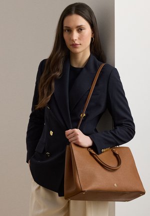 Lauren Ralph Lauren CROSSHATCH LEATHER LARGE HANNA SATCHEL - Geantă de mână - brown