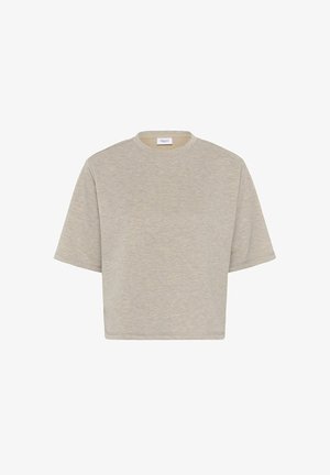 Light grey short-sleeve T-shirt made of soft cotton blend, featuring a round neck, relaxed fit, and minimal stitching detail. No patterns.
