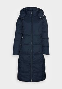 Námořnická péřová bunda s odnímatelnou kapucí, dlouhými rukávy, předním zipem, bočními kapsami a prošívaným designem pro izolaci.