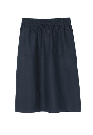 Marineblå linnedragt med elastisk talje og snøre. Har en afslappet pasform og to sidelommer. Mellemlang design.