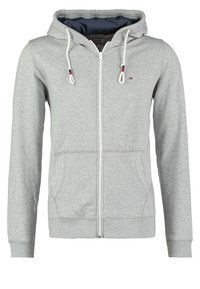 Grijze rits hoodie gemaakt van een katoenmix, met een capuchon met trekkoord, voorkbeidzakken en ribgebreide manchetten en zoom.