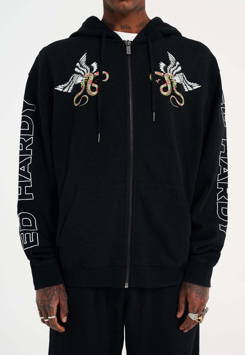 Sudadera Con Cremallera Ed Hardy Hell Catz Para Hombre Color Negro  Bordado A Todo Color