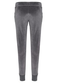 Graue Velours-Jogginghosen mit elastischem Bund und Bündchen. Mit seitlichen Streifenakzenten und weichem, glattem Textil. Standardpassform für Komfort.