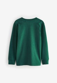 Grünes Langarmshirt aus strukturiertem Stoff, mit runder Kragen, gerippten Bündchen und einem schlichten Rückendesign.